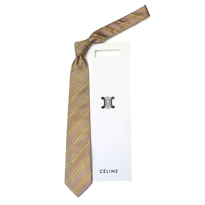 Шелковый галстук Celine цвета охра в полоску