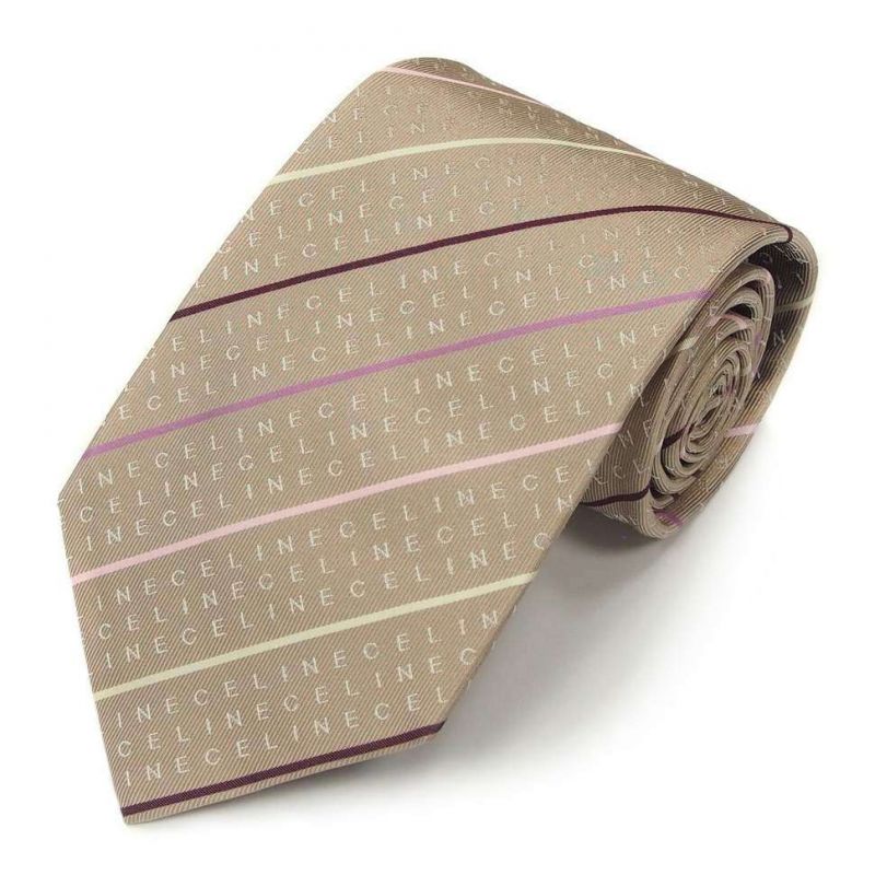 Кремовый шёлковый галстук с надписями Celine в полоску