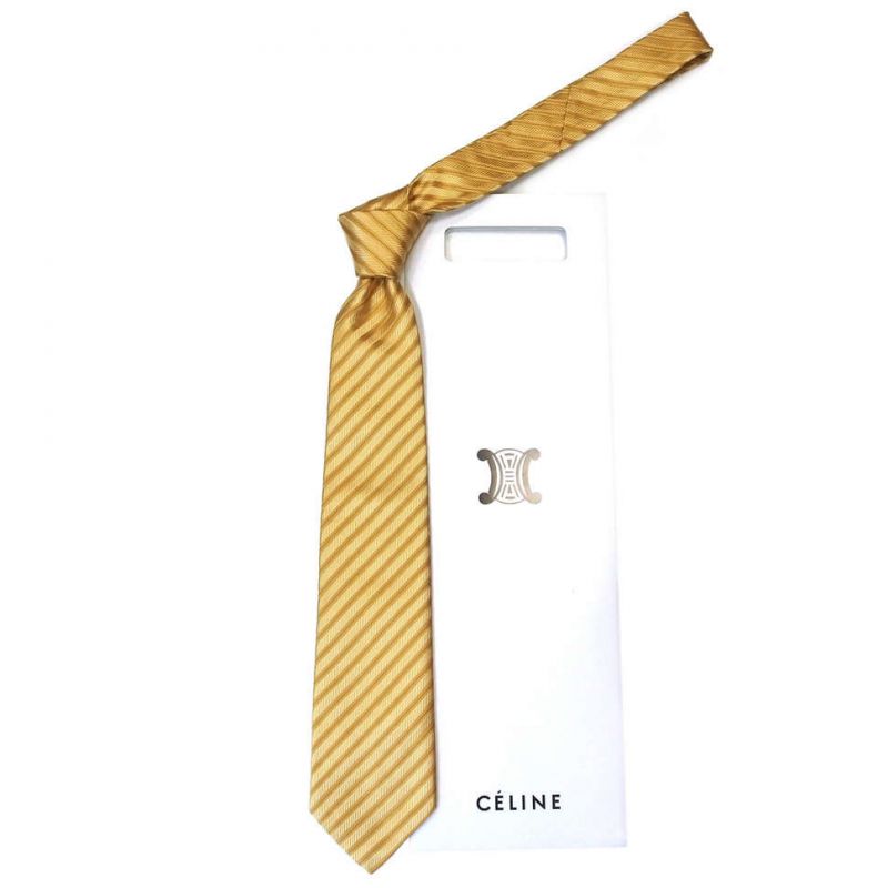 Жёлтый шёлковый галстук Celine в полоску