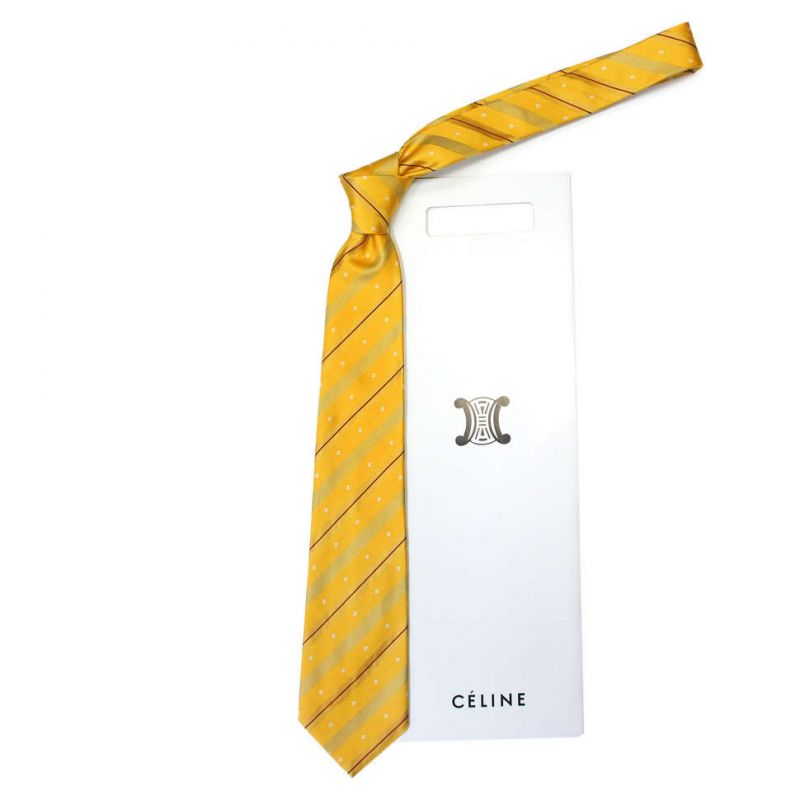 Ярко-жёлтый шёлковый галстук Celine с полосками