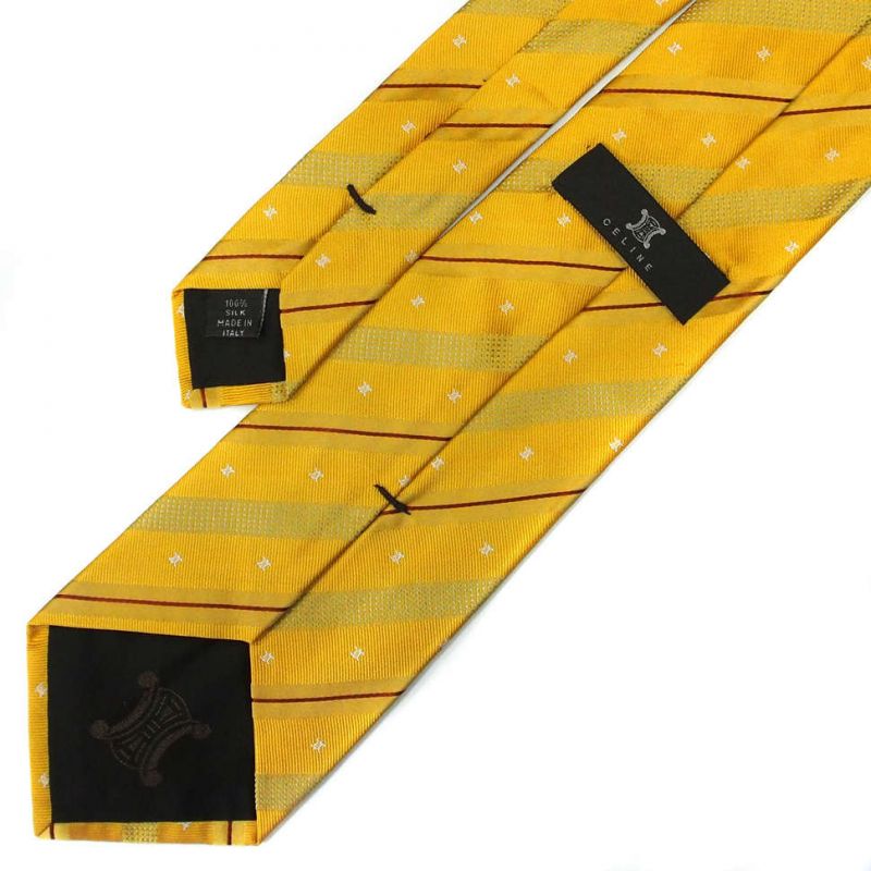 Ярко-жёлтый шёлковый галстук Celine с полосками
