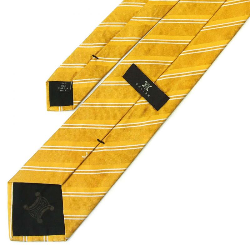Золотистый шёлковый галстук Celine в диагональную полоску