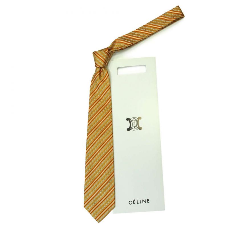 Жёлтый шёлковый галстук Celine с диагональной вышивкой