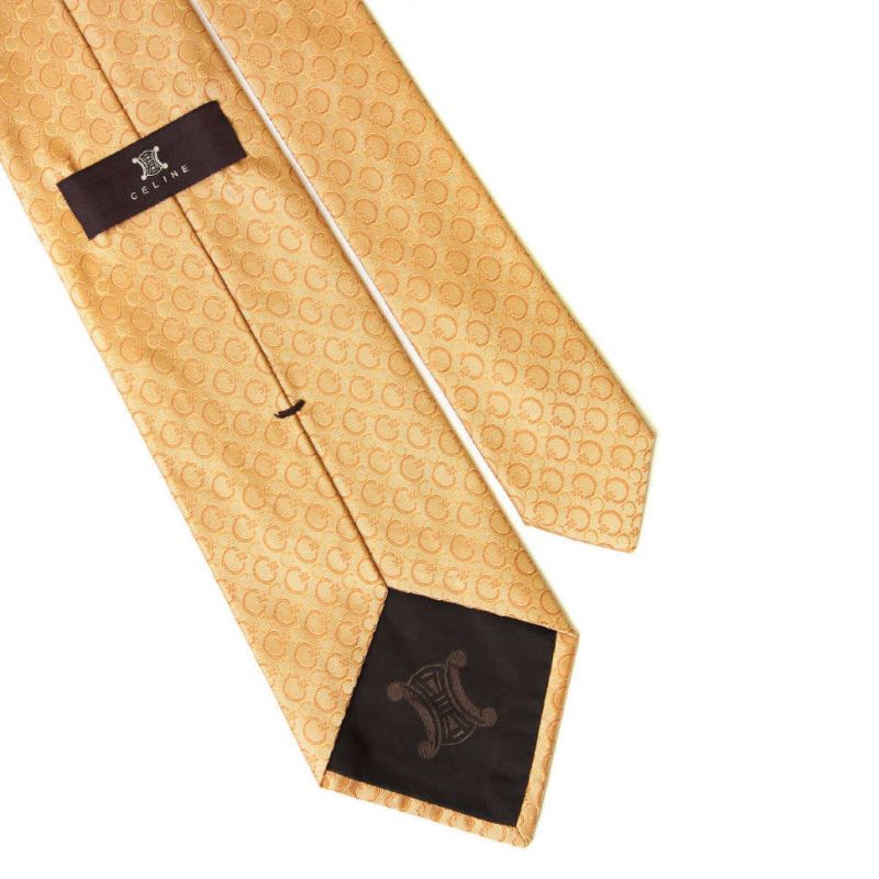 Персиковый шёлковый галстук Celine с логотипами