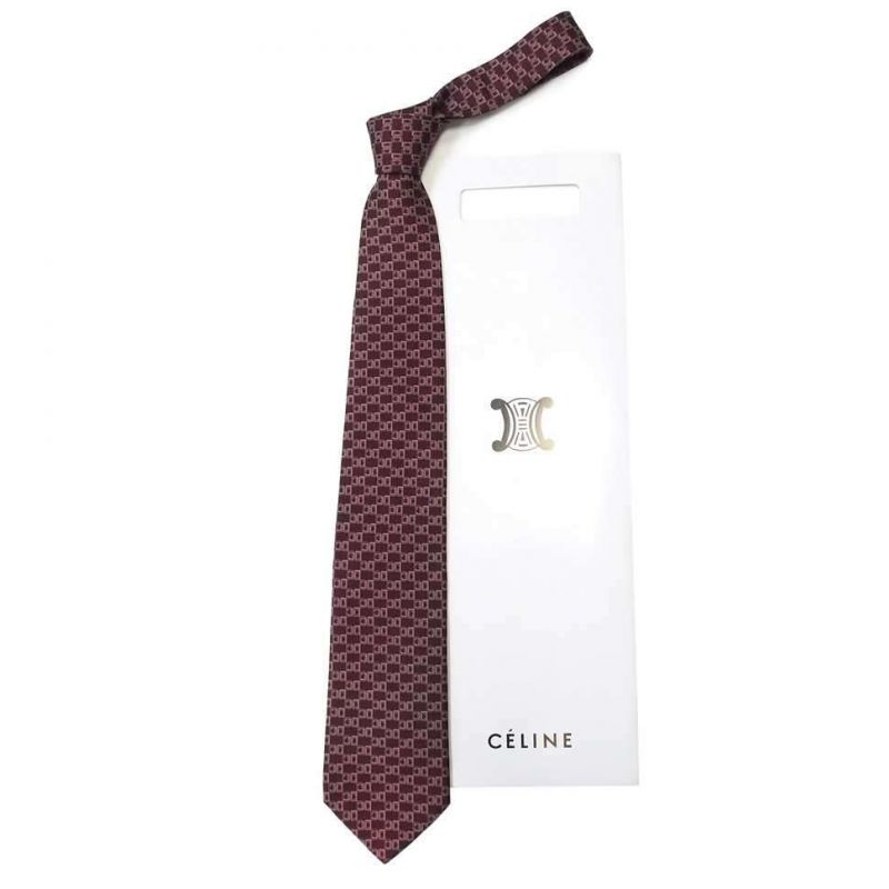 Коричневый шёлковый галстук Celine с рисунком