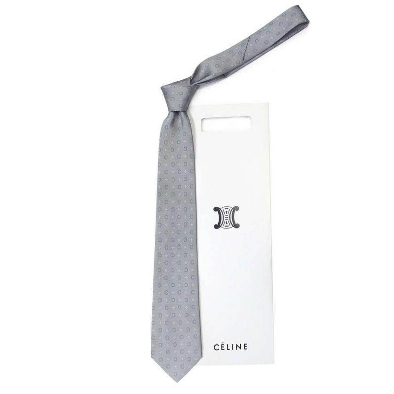 Серый шёлковый галстук Celine со значками