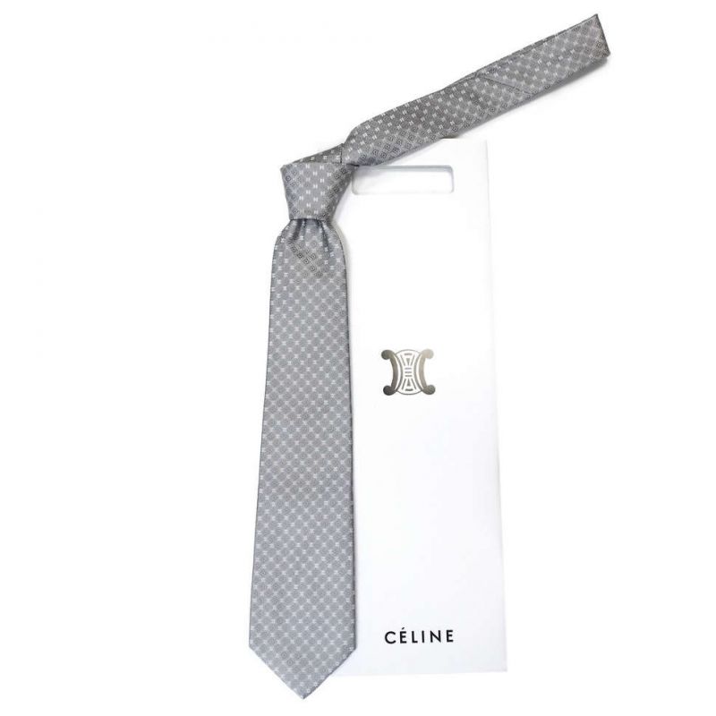 Серый шёлковый галстук Celine с мелким рисунком