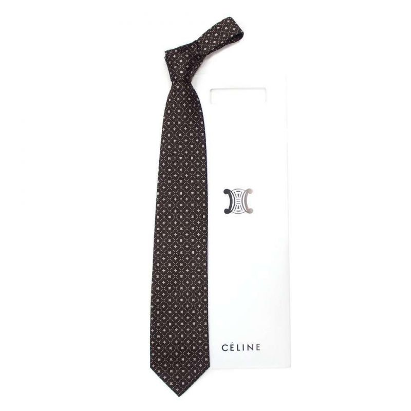 Коричневый шёлковый галстук с логотипами Celine