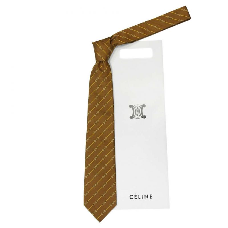 Светло-коричневый шёлковый галстук Celine в полоску