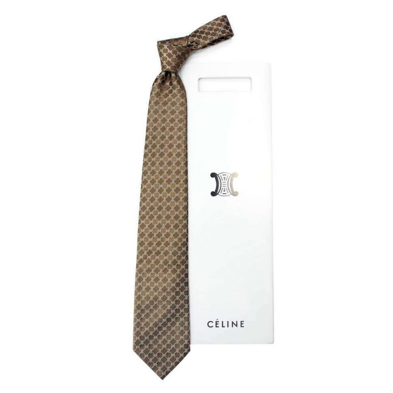 Коричневый шёлковый галстук Celine с узором