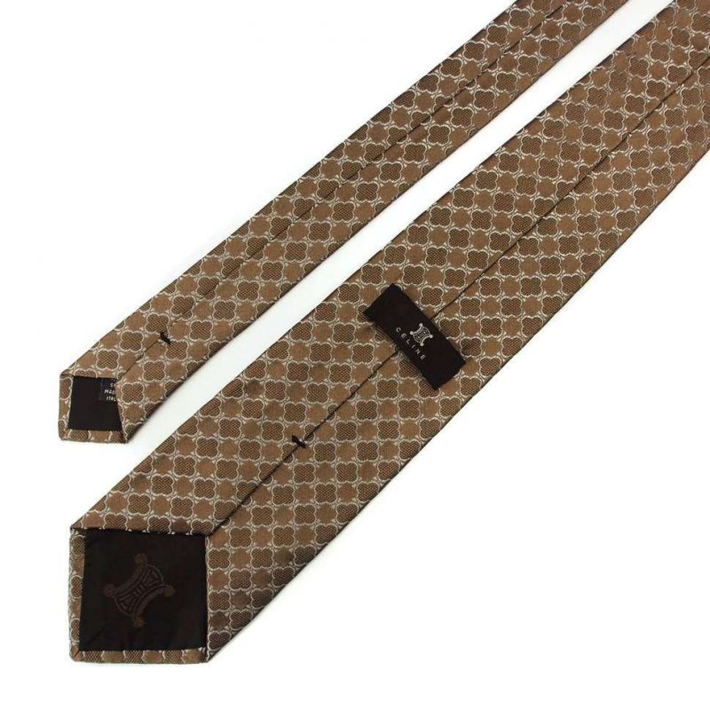 Коричневый шёлковый галстук Celine с узором