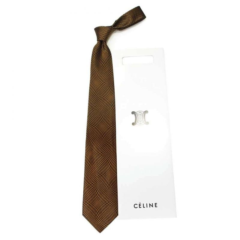 Коричневый шёлковый галстук Celine с иллюзорным эффектом