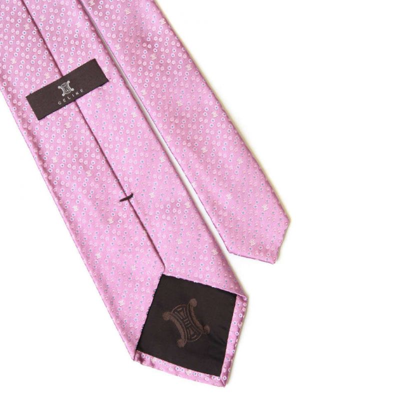 Сиреневый шёлковый галстук Celine в горошек