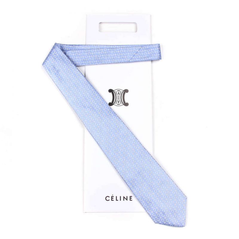 Голубой шёлковый галстук с логотипами Celine