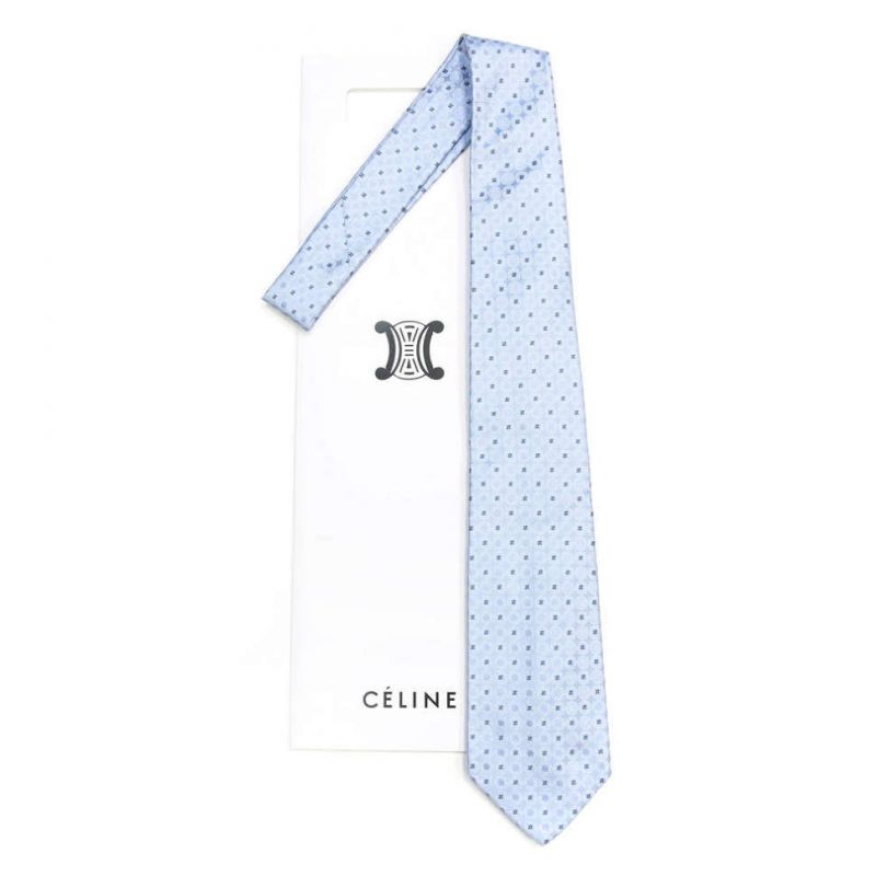 Светло-голубой шёлковый галстук с логотипами Celine