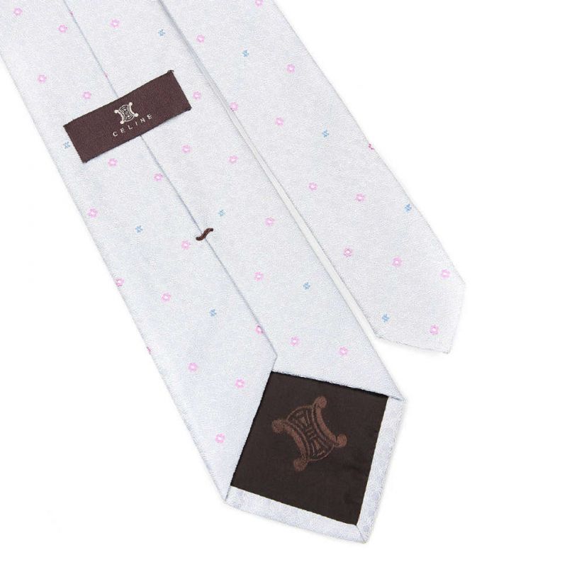 Бело-серый шёлковый галстук Celine с цветочками