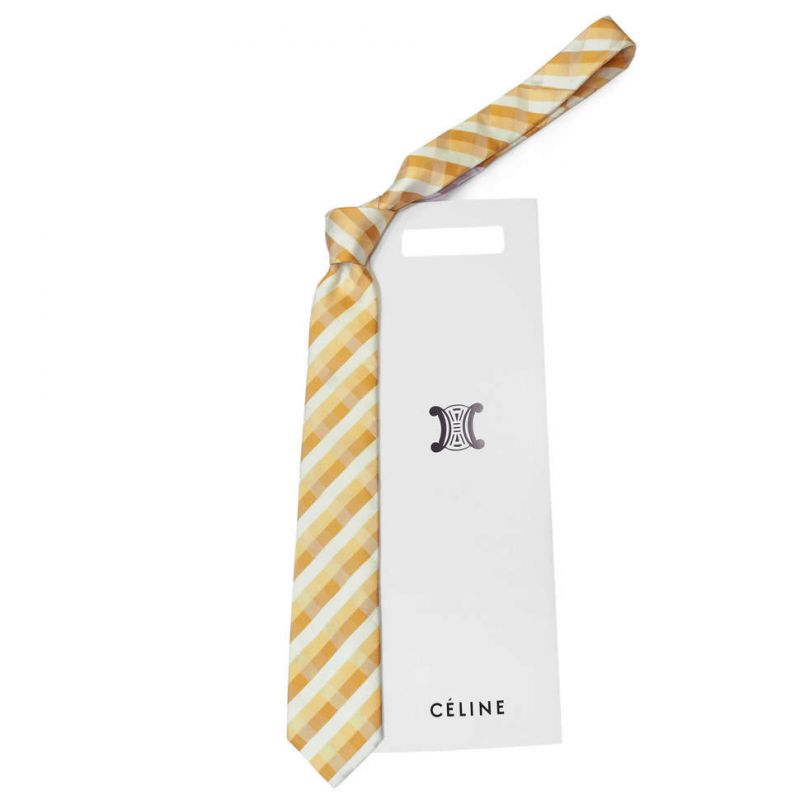 Жёлтый шёлковый галстук Celine в клетку