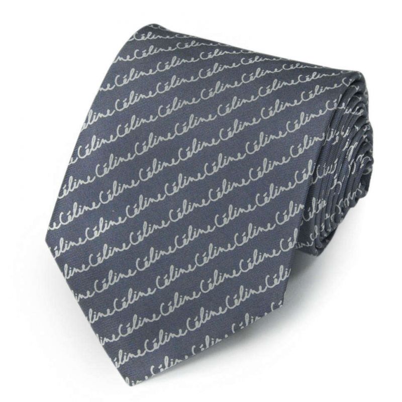 Серый шёлковый галстук с надписями Celine