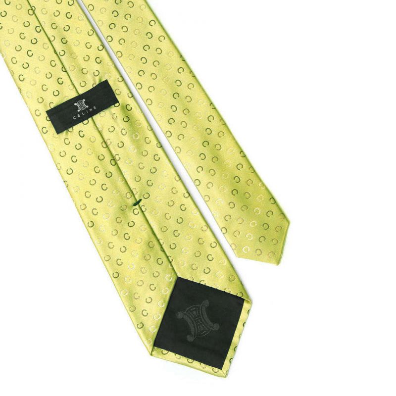 Салатовый шёлковый галстук с логотипами Celine