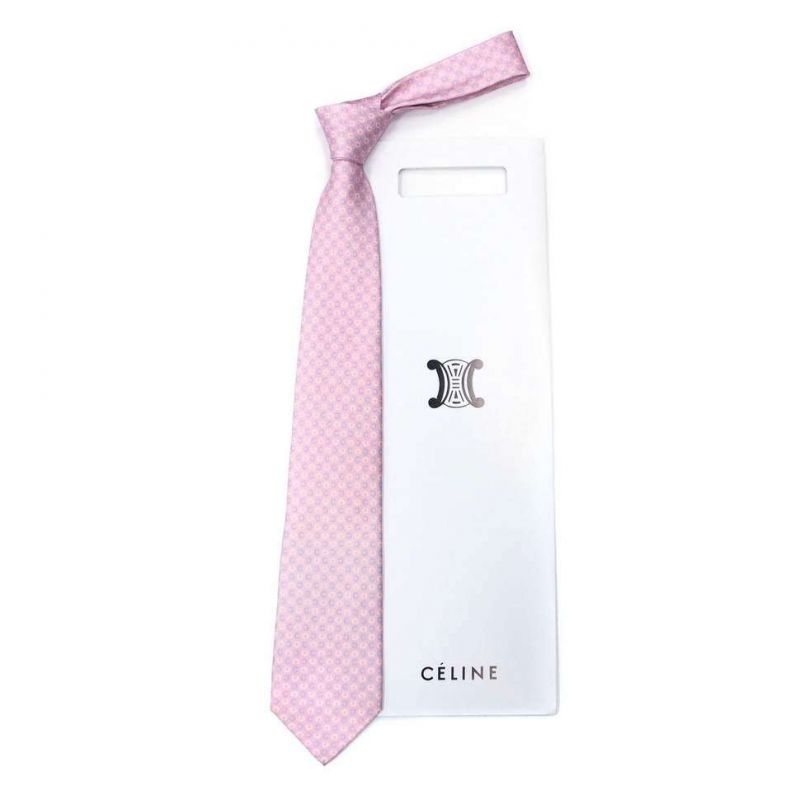 Розовый шёлковый галстук Celine с мелким рисунком