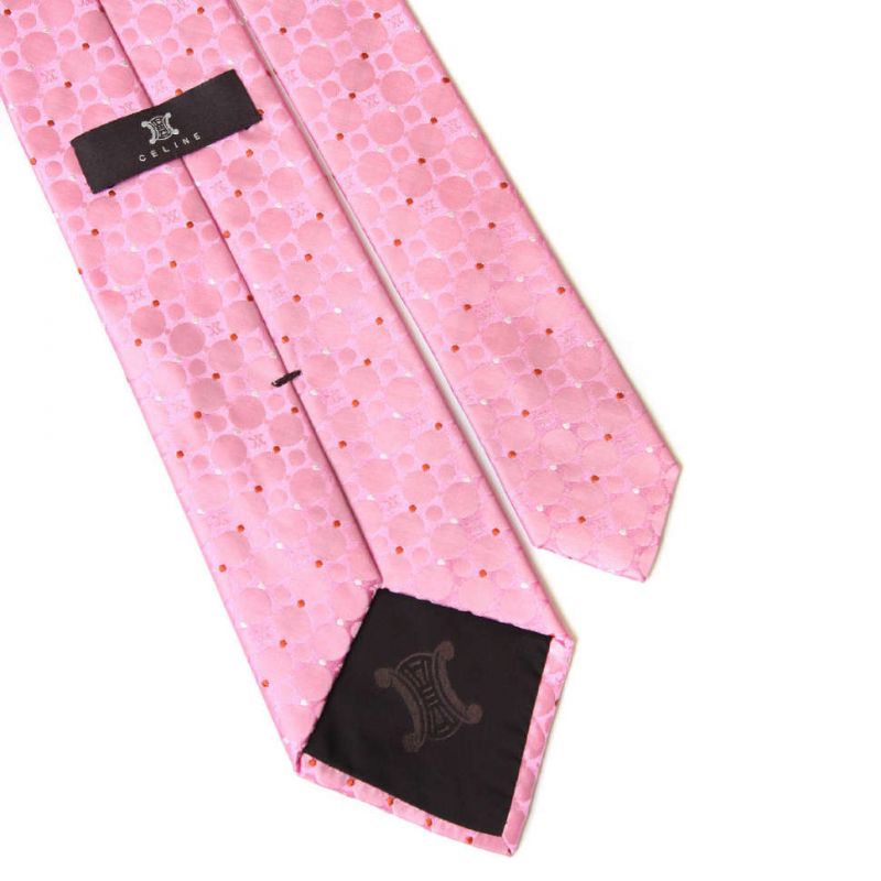 Розовый шёлковый галстук Celine в горошек
