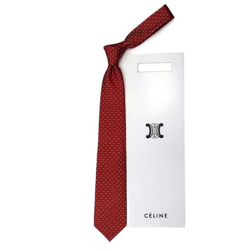 Бордовый шёлковый галстук Celine с буквами