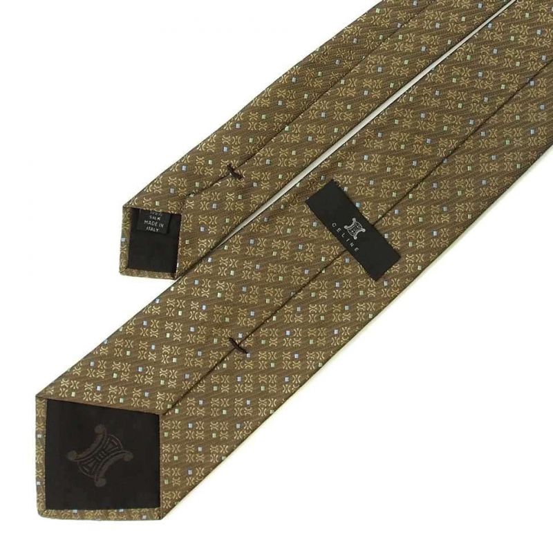 Зелёно-коричневый галстук с узором из логотипов Celine