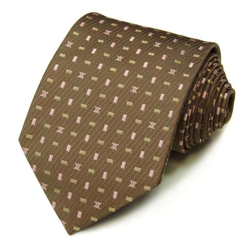 Коричневый галстук с мелким узором Celine из шёлка