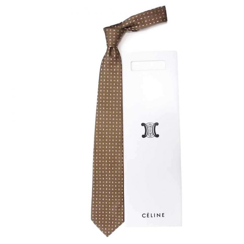 Коричневый галстук с мелким узором Celine из шёлка