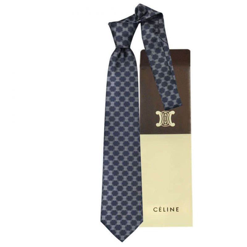 Синий шёлковый галстук с логотипами Celine