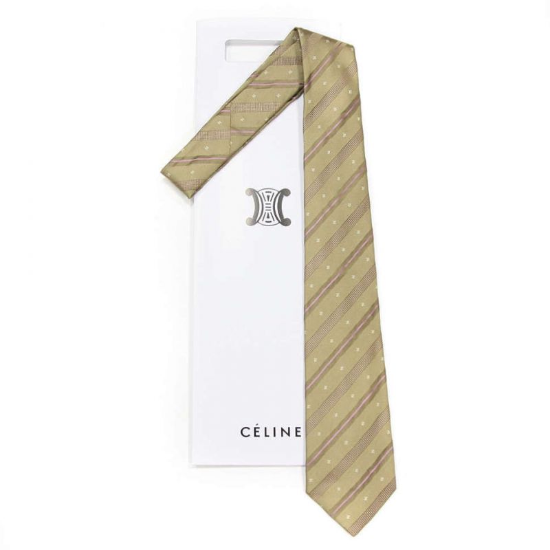 Золотистый шёлковый галстук Celine в полоску