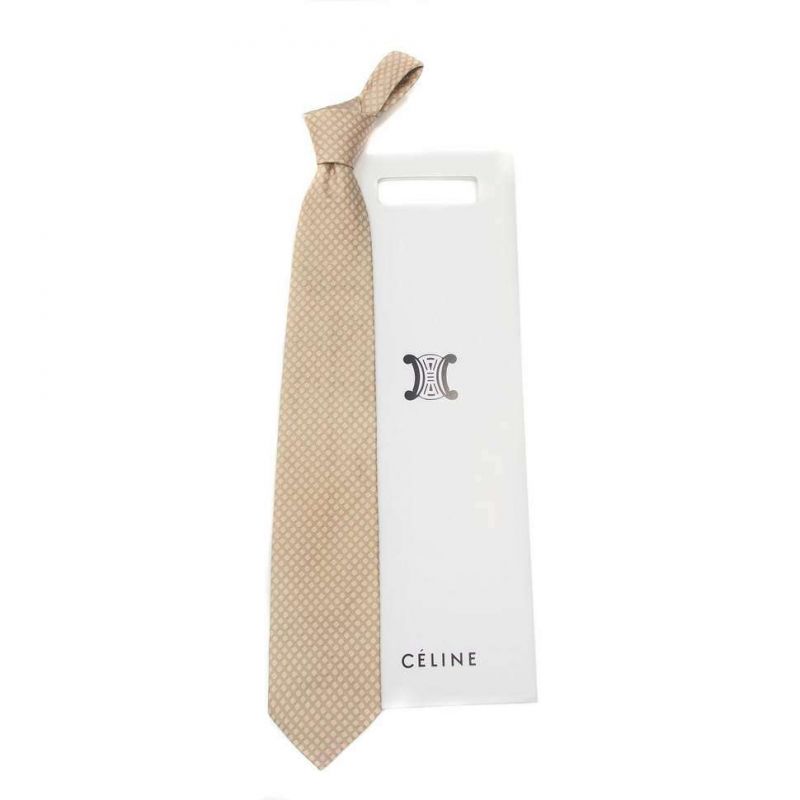 Бежевый шёлковый галстук Celine с мелким рисунком