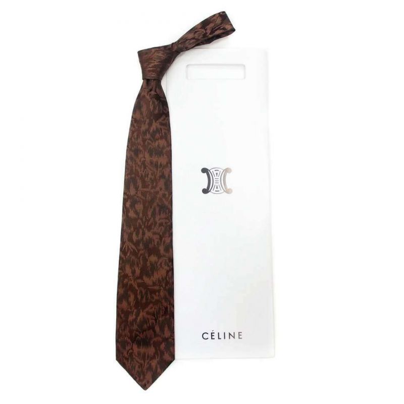 Коричневый шёлковый галстук Celine с абстрактным узором