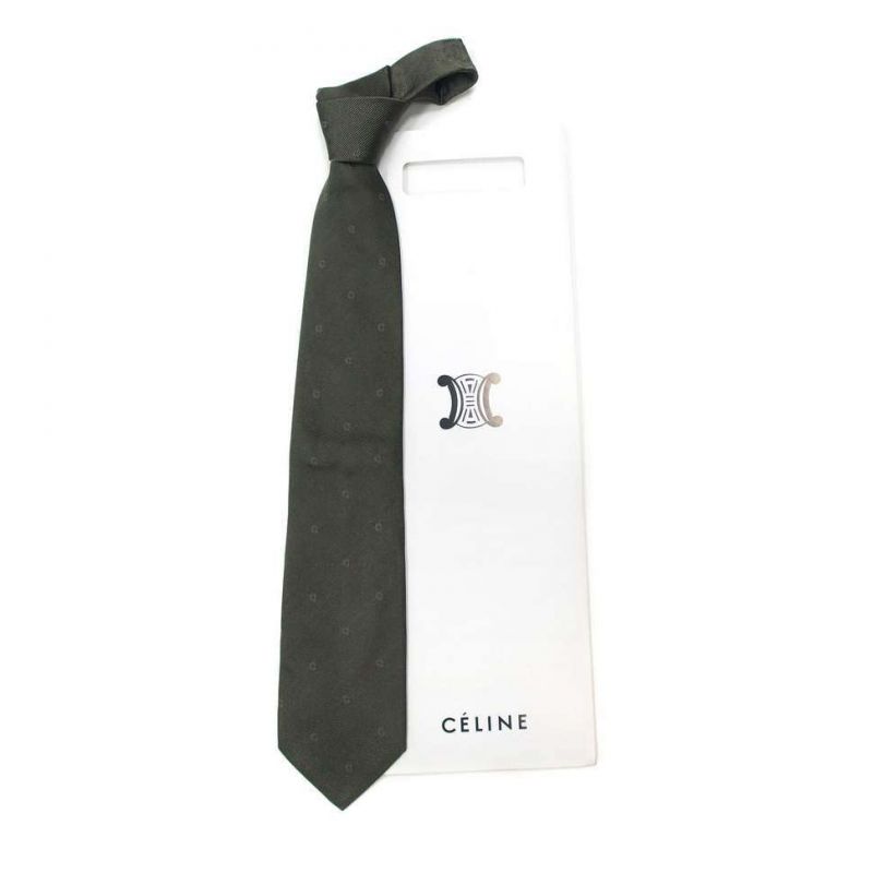 Тёмно-серый шёлковый галстук со значками Celine