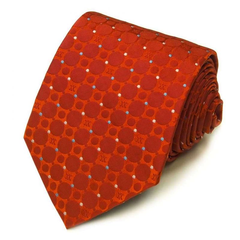 Морковный шёлковый галстук Celine в горошек
