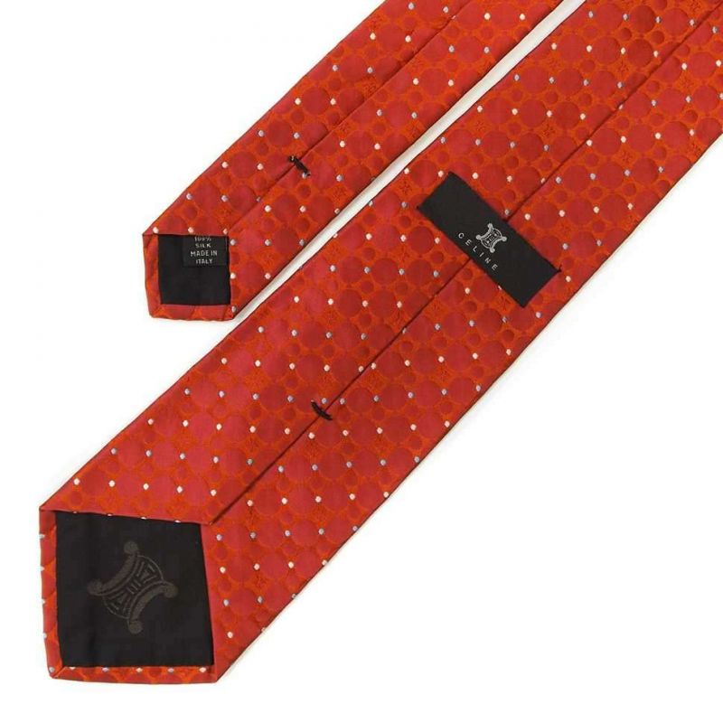 Морковный шёлковый галстук Celine в горошек