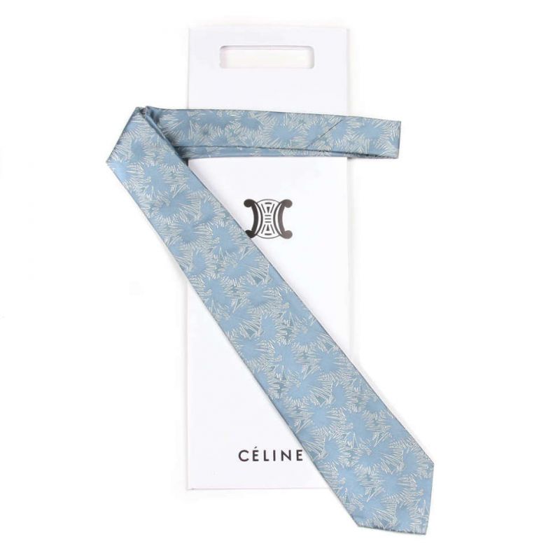 Голубой шёлковый галстук Celine с абстрактным узором