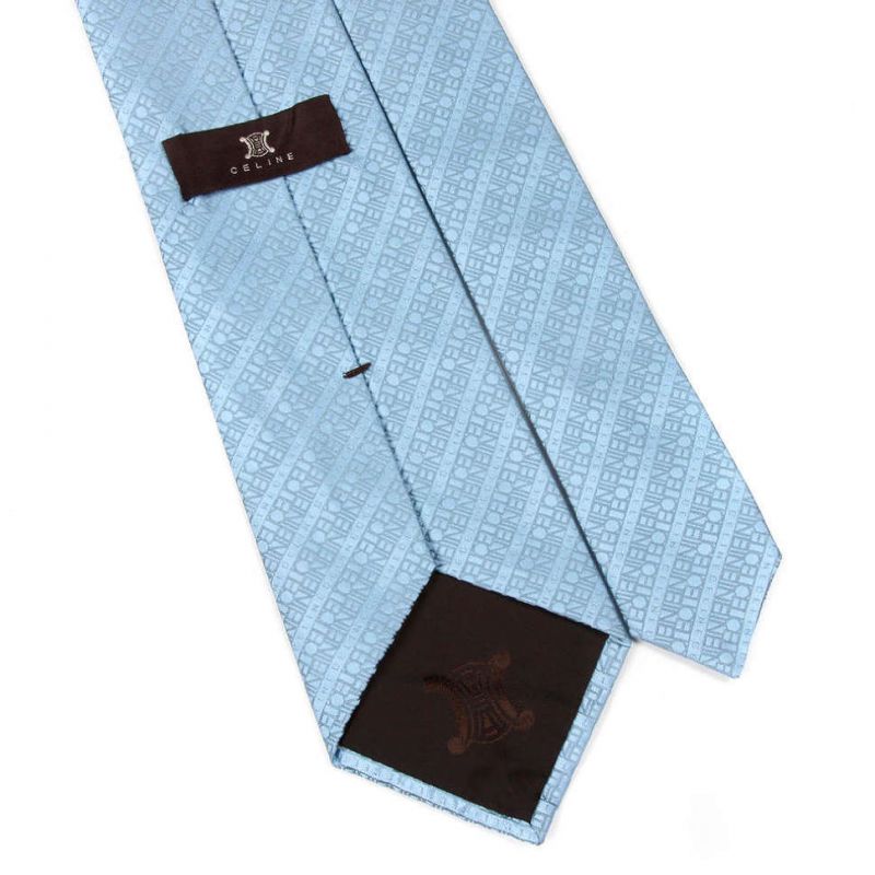 Голубой шёлковый галстук с полосками из надписей Celine