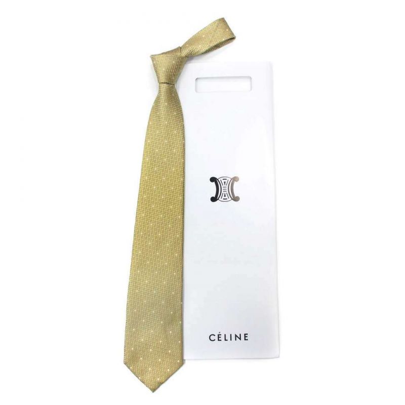 Салатовый шёлковый галстук Celine с мелкой выделкой