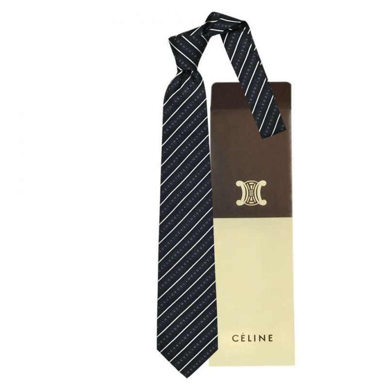 Чёрный шёлковый галстук Celine в полоску