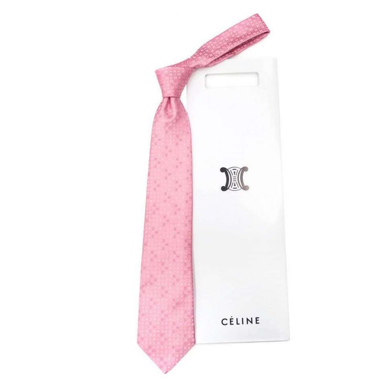 Розовый шёлковый галстук Celine со знаками бренда