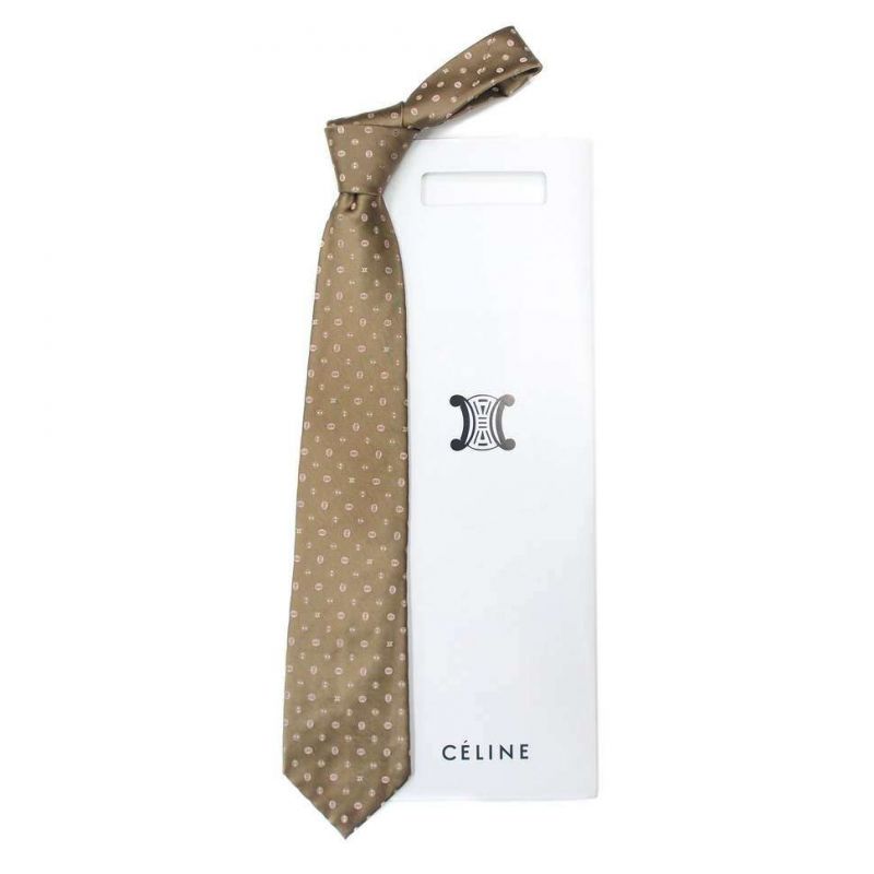 Оливковый шёлковый галстук Celine со знаками бренда