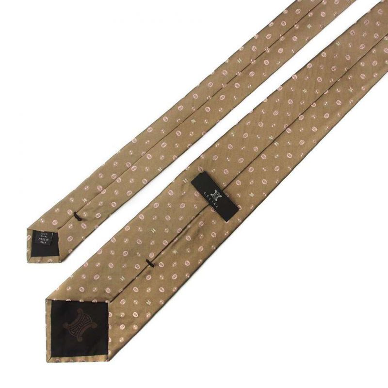 Оливковый шёлковый галстук Celine со знаками бренда