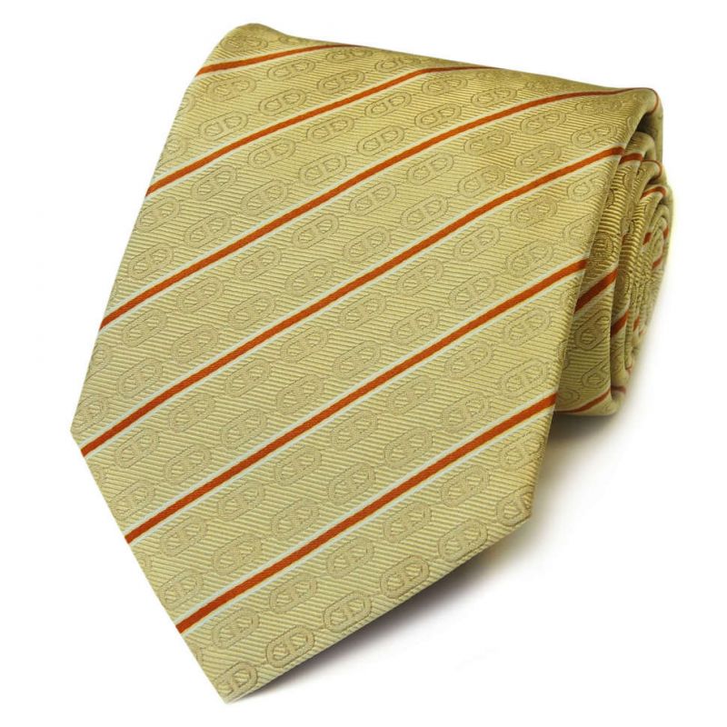Салатовый шёлковый галстук Celine в красную полоску