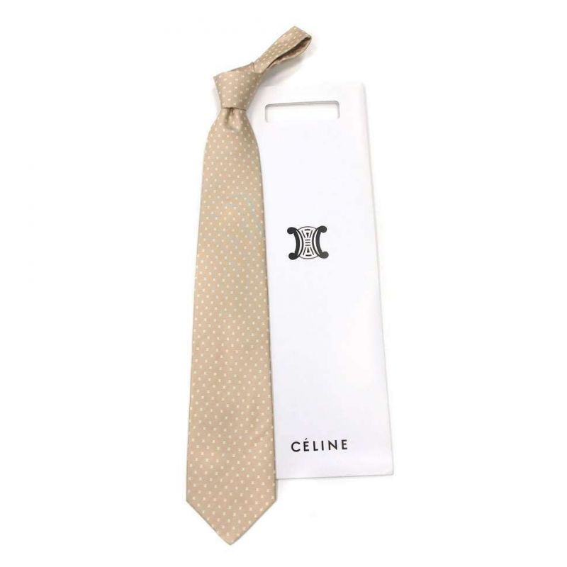 Бежевый шёлковый галстук c логотипами Celine