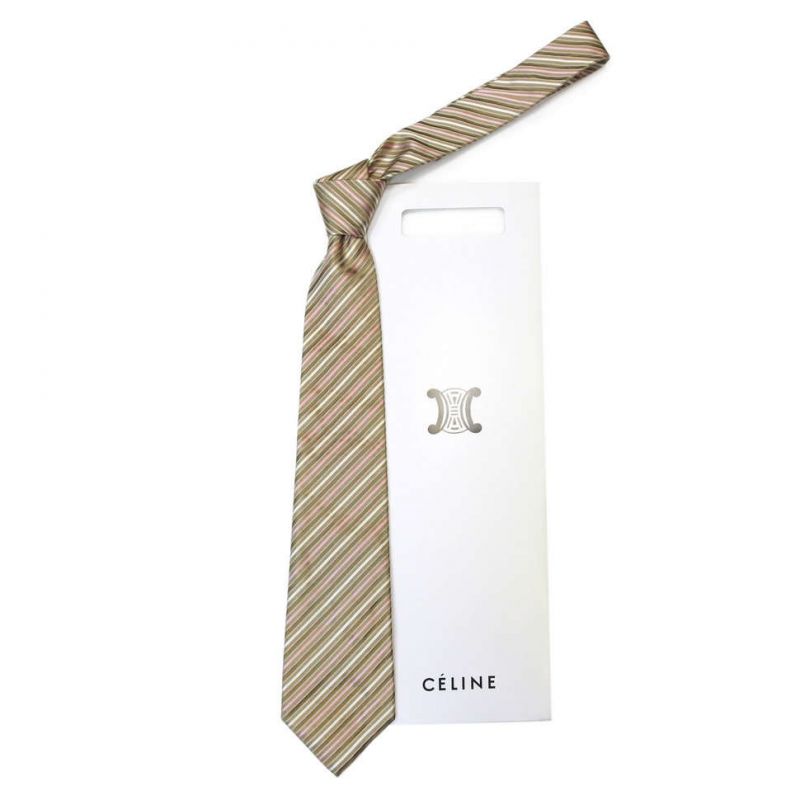 Оливковый шёлковый галстук Celine в полоску