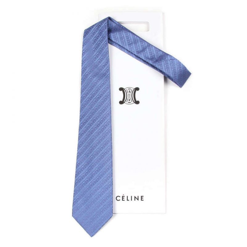 Синий шёлковый галстук Celine с лого бренда
