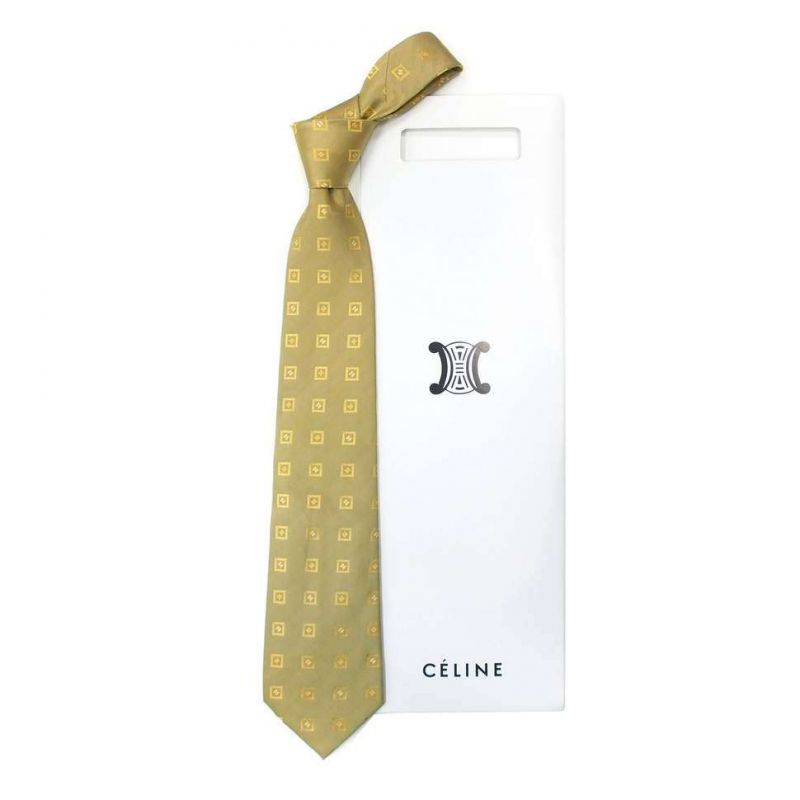 Салатовый шёлковый галстук Celine с клетками