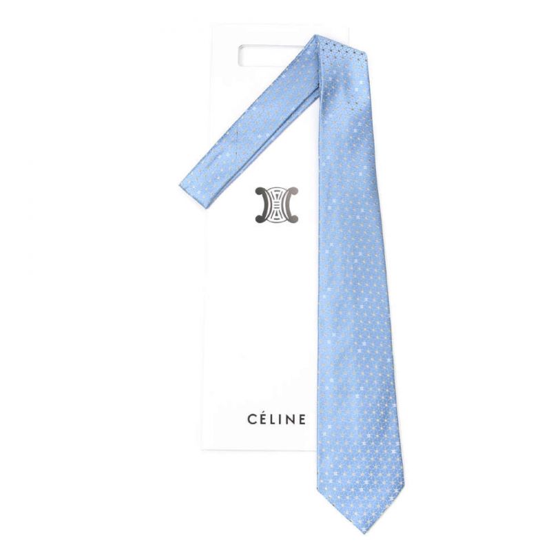 Голубой шёлковый галстук Celine с выделкой
