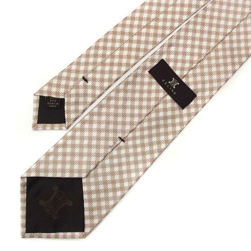 Светло-коричневый шёлковый галстук Celine в клетку